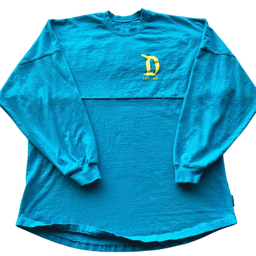 Disney Spirit Jersey Disneyland Resort Teal Blue Lime Green Puff Print Shirt L